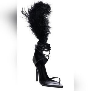 AZALEA WANG Cleasby Black Feathered Women's Heels